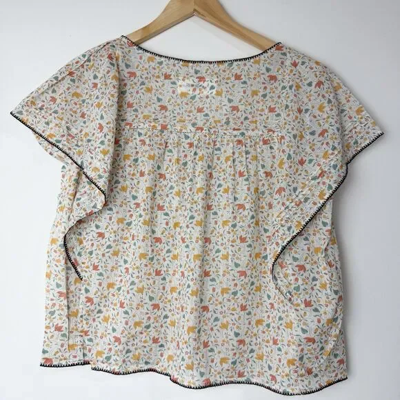 The GREAT Whip Stitch Flounce Top Shirt Ivory Floral Boho Women’s S - Picture 7 of 13